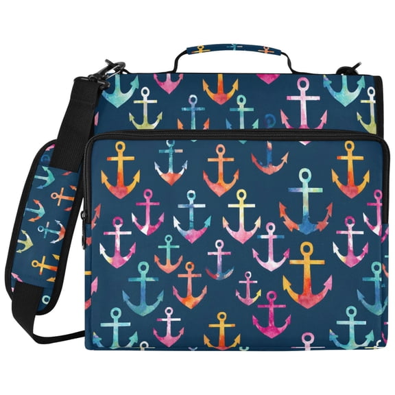 ALAZA Zipper Binder Colorful Anchors Pattern 2 inch 3 Ring 500 Sheet Capacity Trapper Keeper File Folder Organizer Bag