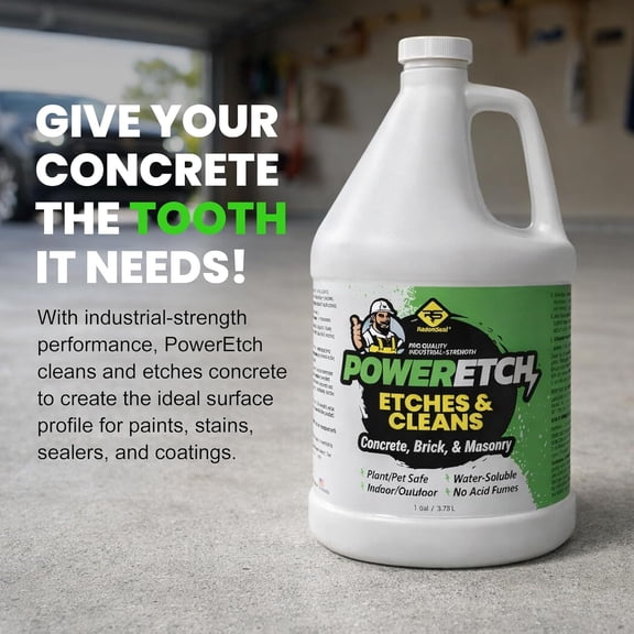 PowerEtch Acid-Free Concrete Etcher & Cleaner – Opens Pores, Boosts Porosity & Improves Adhesion for Sealers, Paints, Epoxy & Coatings. Cleans Concrete. Indoor-Safe Formula.