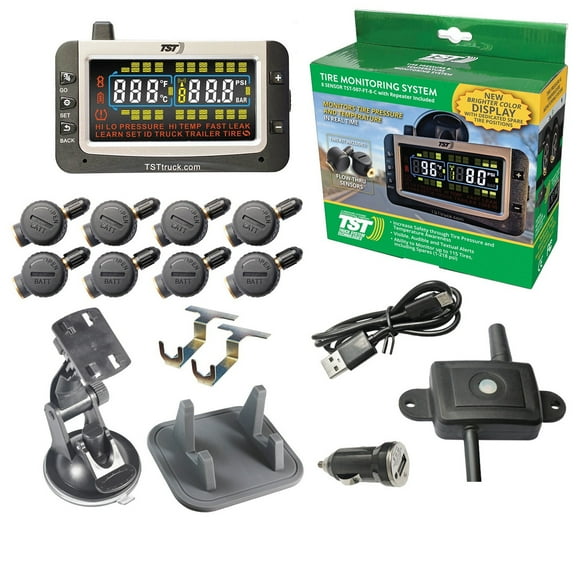 Truck System Technology Tire Pressure Monitoring System - TPMS TST-507-FT-8-C 507 Series; 8 Flow Thru Sensors; 3-1/2 Inch TST Wide Screen Color Display; With Audio And Visual Alerts