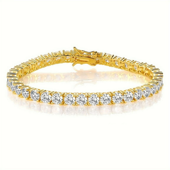 18K gold plated 4-prong inlaid 4mm moissanite tennis bracelet golden classic bracelet unisex, Mother's Day, Birthday, Holiday, Anniversary Gift