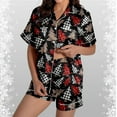 thumbnail image 2 of YuYuBao Womens Pajamas Sets Christmas Snowflake Print Silk Satin Short Sleeve Button Shirts Shorts Sleepwear Nightwear, 2 of 6