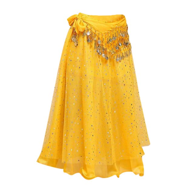 de Danza de Malla Oscilante para Mujer de de Danza Del Vientre con Cadena de cinturo Del Vientre , Amarillo 85cm BLESIY Falda de danza del vientre para mujer