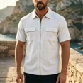 thumbnail image 2 of Tisuna Men'S Shirts Short Sleeve Zipper Down Quick Dry Summer T-Shirts Mens Classic Collared Casual Shirts With Pocket For Outdoor Performance White Size Xxxl, 2 of 6
