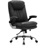 SeatingPlus High Back Executive Ergonomic Home Office Desk Chair Leather Adjustable Computer Chair with Flip up Arms and Lumbar Support Black