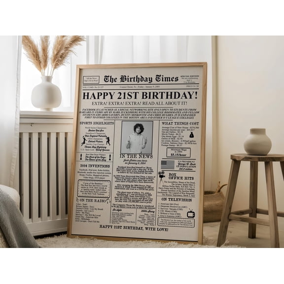 YaHaku Personalized Newspaper Birthday Poster with Photo, 21st Birthday Sign, 2004 Birthday Poster, Back in 2004, 21st Birthday Gift