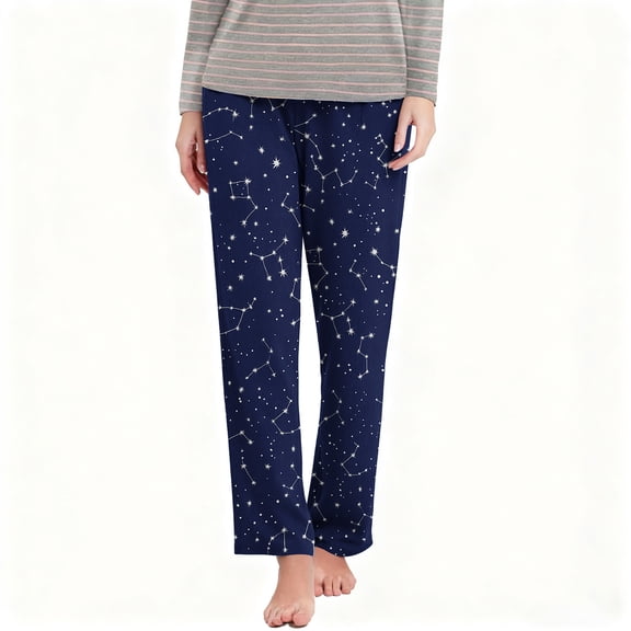 Domuza Womens Pajamas Pants Casual Comfy Soft Straight Leg Elastic Waist Pj Pants Funny Graphics Loose Fit Lounge Sleep Pants Navy 2XL
