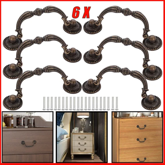 6 X 3" Antique Bronze Cabinet Handle Vintage Drop Bail Dresser Drawer Pull Knob