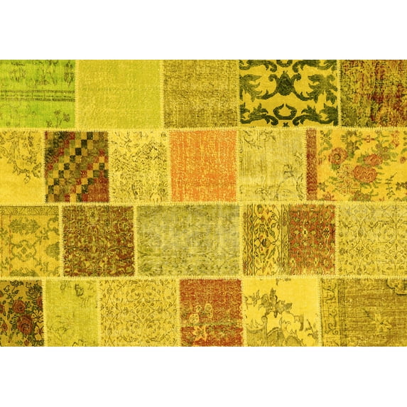 Ahgly Company Machine Washable Indoor Rectangle Patchwork Yellow Transitional Area Rugs, 5' x 7'