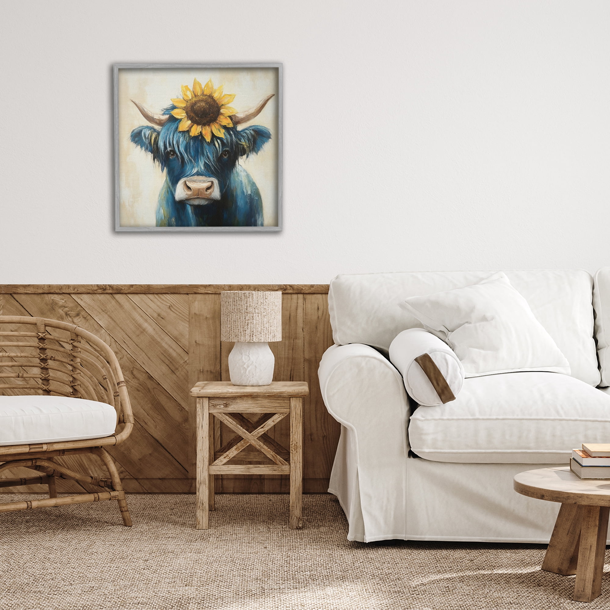 Stupell Industries Pastoral Sunflower Highland Gray Framed Giclee Art, design by Tina LeCour