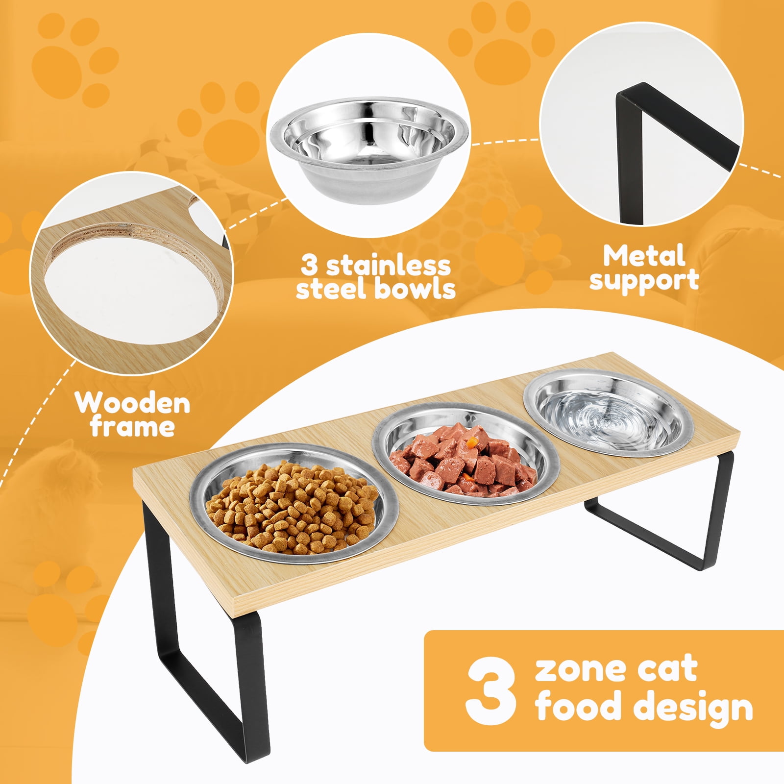 Elevated Cat Bowls Wood Cat Bowl Stand 15° Inclined Elevated Cat Food Feeder Easy to Install Raised Cat Feeder Flexible Easy to Use Elevated Cat Bowl Suitable for Cat