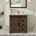 thumbnail image 4 of Merluxy 31" Sliding Barn Door Bathroom Vanity with Sink, Farmhouse Small Single Bath Vanity, Brown, 4 of 9