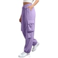 thumbnail image 3 of Women's High Elastic Waist Cargo Jogger Pants Baggy Streetwear Trousers, 3 of 5