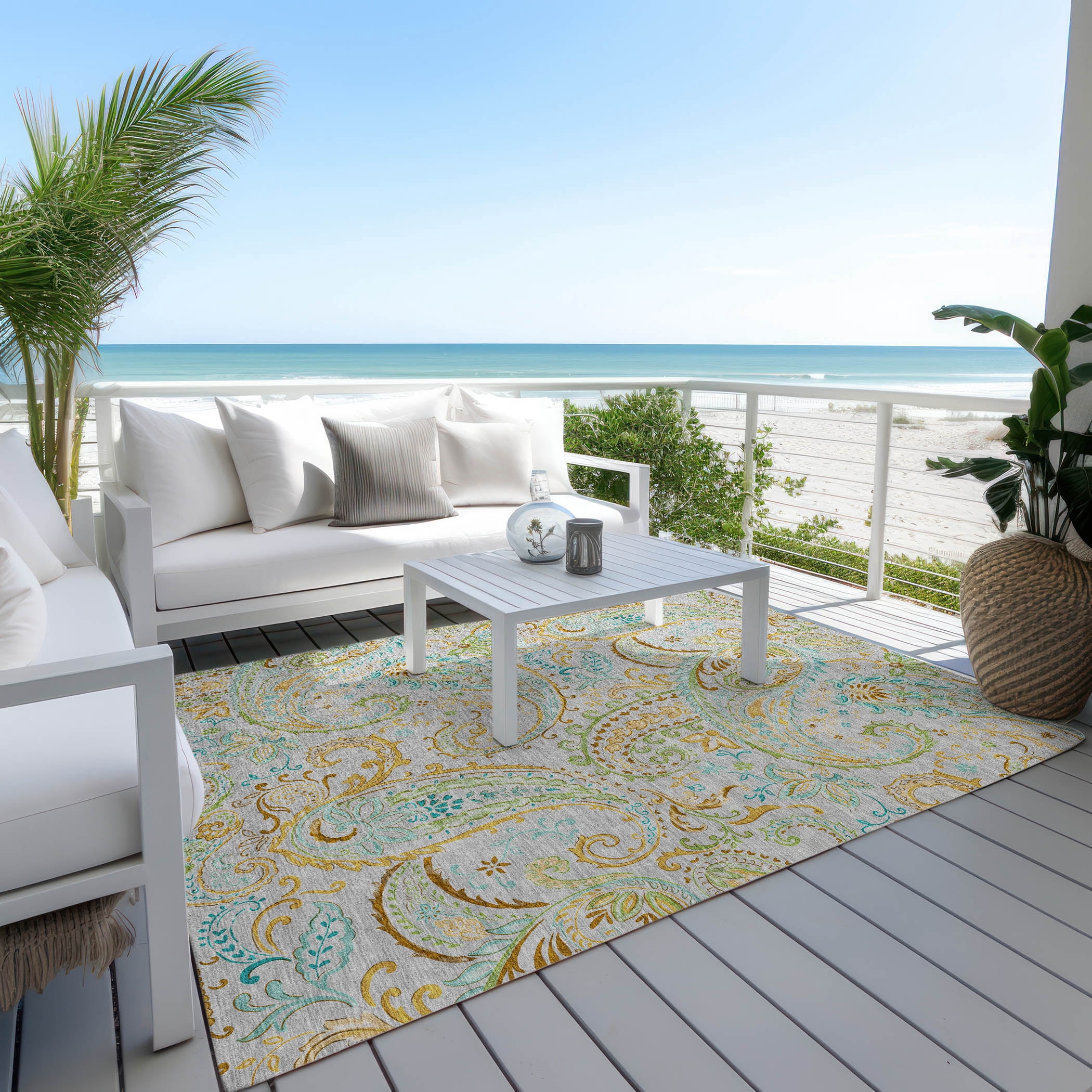 Addison Rugs Chantille Indoor/Outdoor Transitional Paisley Gray Washable Rectangle Rug, 8' x 10'