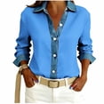 thumbnail image 2 of Dazajoo Waffle Button Down Shacket Women Casual Waffle Knit Long Sleeve Shirts with Denim Patchwork,Blue,S, 2 of 5