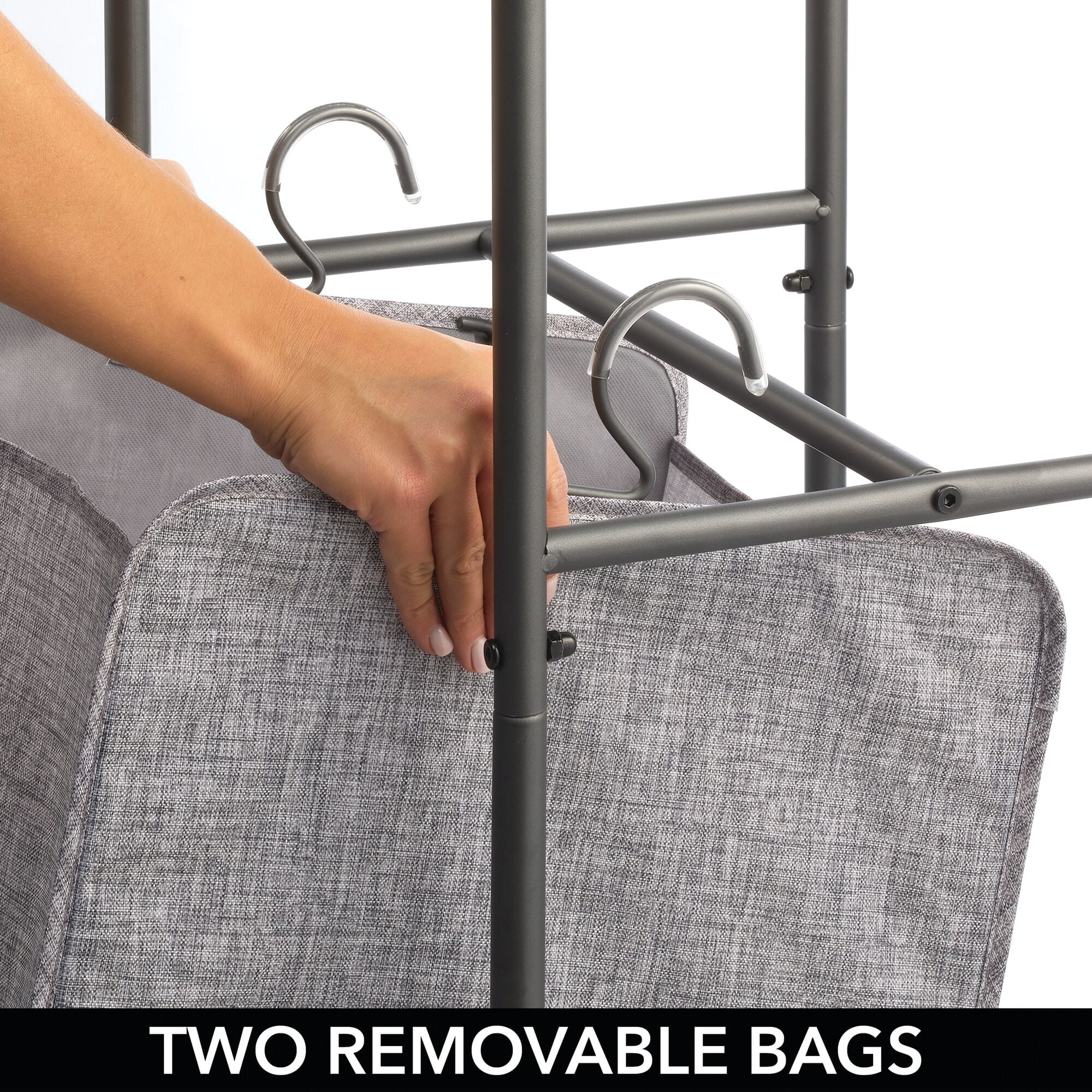 mDesign Vertical Portable Laundry Hamper Basket - Metal Frame - Black