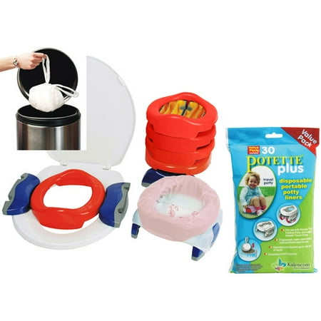 Kalencom - Potette Plus 2-in-1 Portable Potty & Trainer and Liner Refills Bundle, Red