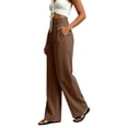 thumbnail image 5 of cocolona Womens Summer Casual High Waist Dress Pants Elastic Waist Straight Wide Leg Business Suit Pants with Pockets, 5 of 5