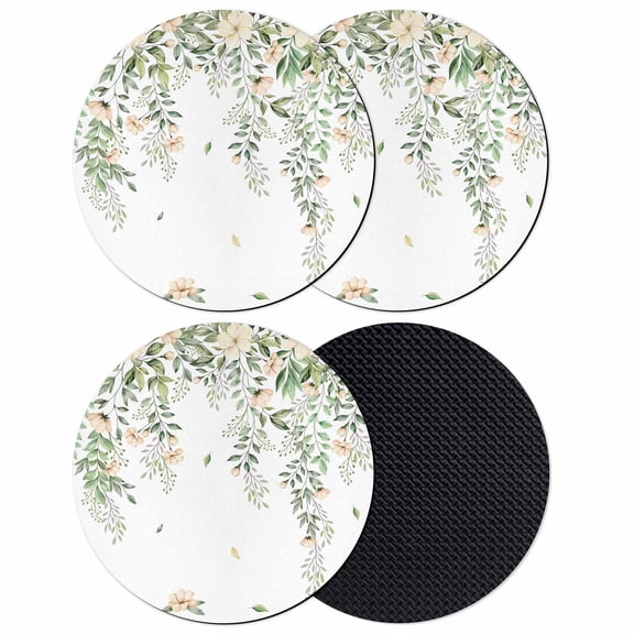Green Eucalyptus Leaves Coasters Set of 4, Absorbent Coasters for Drinks, Spring Floral Weeping Farmhouse Coaster for Desk Coffee Table Protection, Home Decor House Warming Gifts 4"