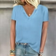 thumbnail image 3 of Dvprdro Womens Tops Casual Solid Color V Neck Short Sleeve Tunic Blouse Summer Tops for Women, 3 of 5