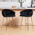 thumbnail image 4 of 26" Counter Height Bar Stool, Velvet Upholstered with Hand-Wave Back, Golden Chrome Base & Footrest, Modern Kitchen Island Stool, Black, 4 of 8