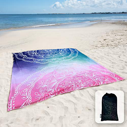 Sunlit Silky Soft Sandfree Beach Blanket Sand Proof Mat with Corner Pockets and Mesh Bag 7 x 9 for Beach Party Travel Camping and Outdoor Music Festival 