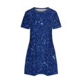 thumbnail image 5 of qucoqpe Womens Summer Casual T-shirts Dress Crew Neck Short Sleeve Pleated Flowy Sparkly Mini Dress Hawaiian Beach Sun Dress, 5 of 6