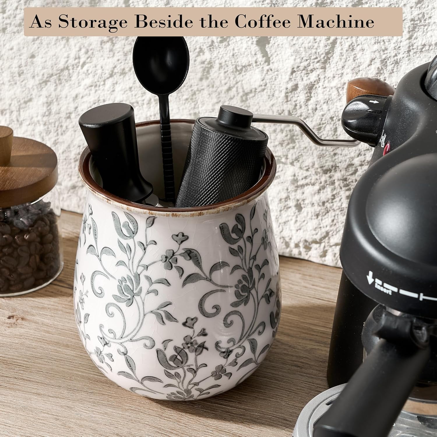 Ceramic Utensil Holder with Floral Pattern