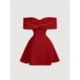 thumbnail image 2 of Red Off-Shoulder Bow Accent Mini Party Dress For Women, 2 of 5