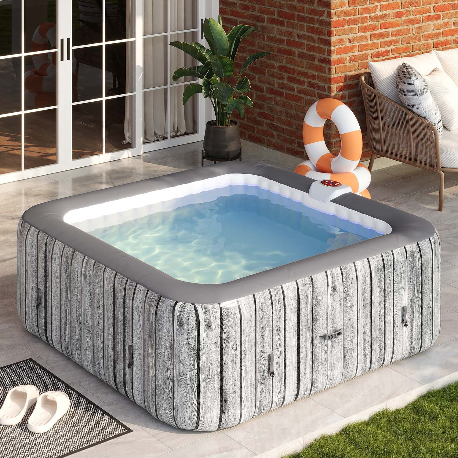 69'' and 79'' Inflatable Hot Tub 4-6 Person, Round Portable Outdoor Spa with 130 Soothing Air Jets