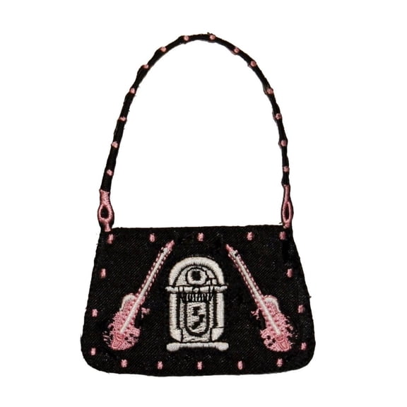 ID 0150 Guitar Jukebox Purse Patch 50's Handbag Embroidered Iron On Applique