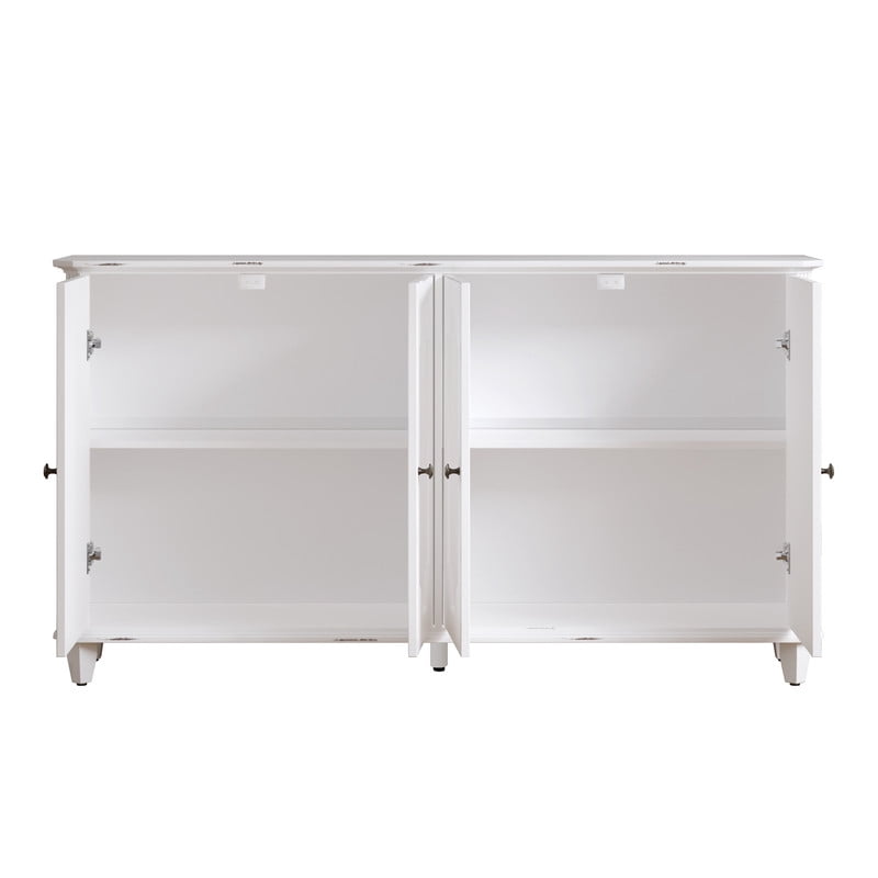 Distressed Farmhouse Buffet Sideboard Cabinet, 4 Embossed-Door Storage Cupboard, Versatile Cabinet with Adjustable Shelf