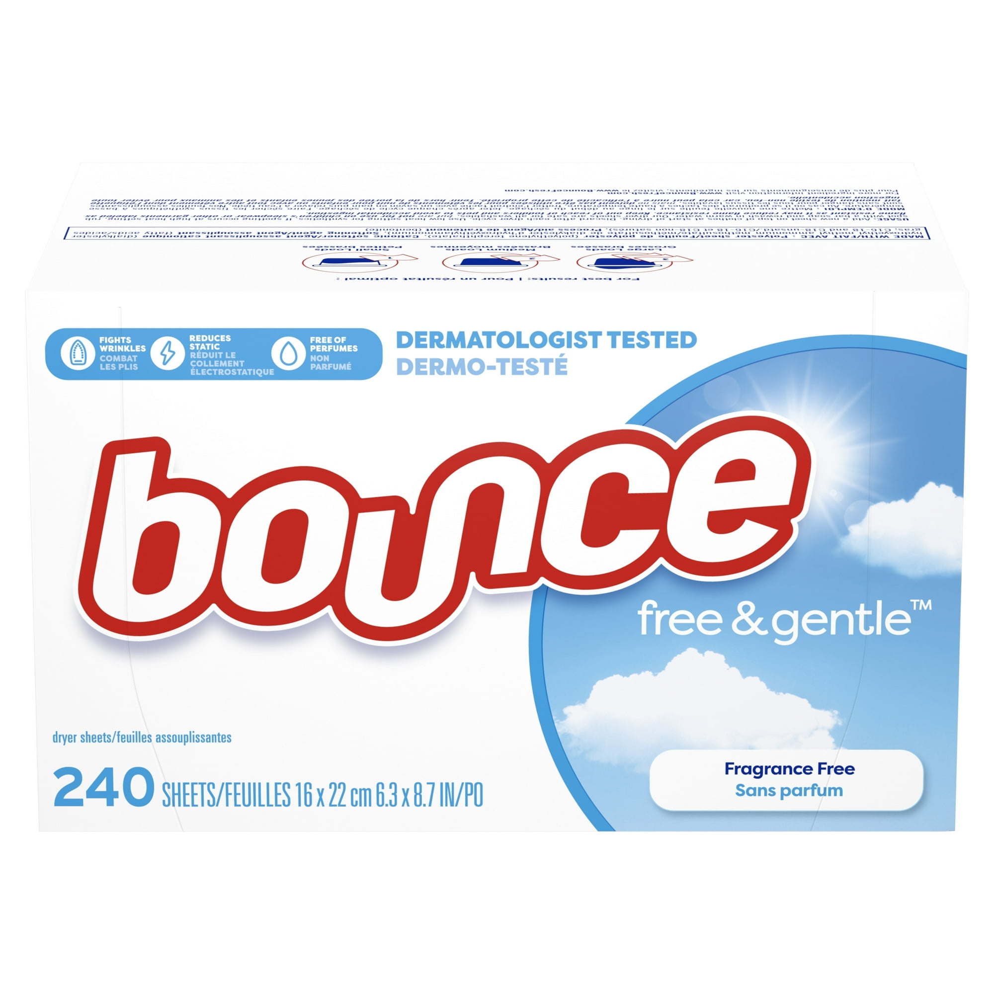 Bounce Free & Gentle Fabric Softener Dryer Sheets, Unscented, 240 Count
