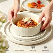 ALOFMO Stoneware Dinnerware Sets, Plates and Bowls Sets, Dish Set for 4, 12 Piece Dinner Set, Plate Sets for Kitchen, White