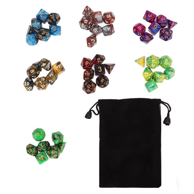 Juego de dados multiplano de 7 colores, transparente, digital, multicolor, acrílico, con bolsa de almacenamiento, adecuado para juegos de cartas