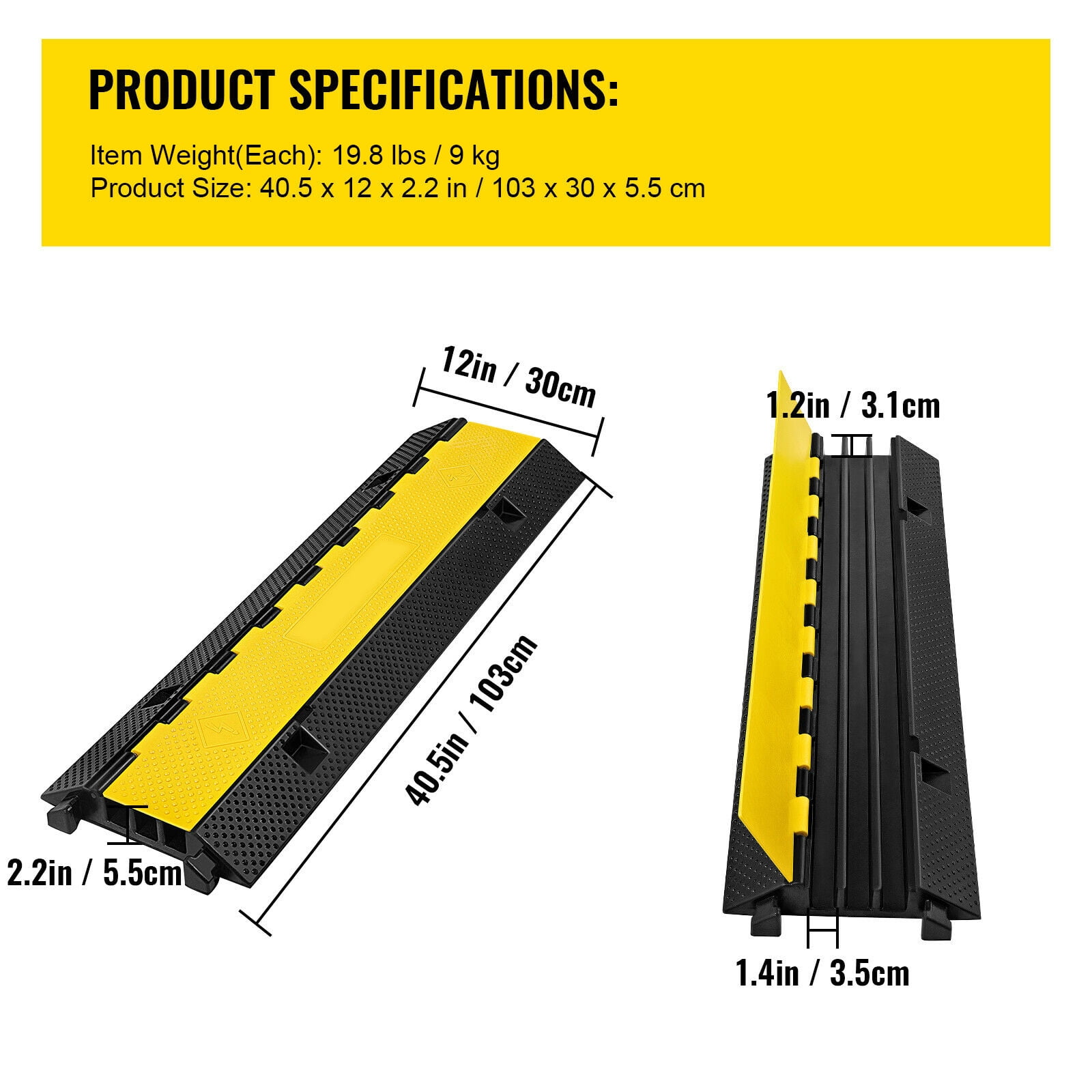 SKYSHALO 3 Channel Rubber Cable Protector Ramp 1.2 x 1.2 inch Channel Heavy Duty Cable Wire Cord Cover Ramp Speed Bump Driveway Hose Cable Ramp Protective Cover