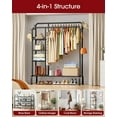 thumbnail image 3 of Clothes Rack - Double-Rod Clothing Rack with Built-In Hooks & Shelves, Multi-Functional Wardrobe Closet for Bedroom, Living Room, Entryway, 41.3" x 15.3" x 59.8", Black, 3 of 4