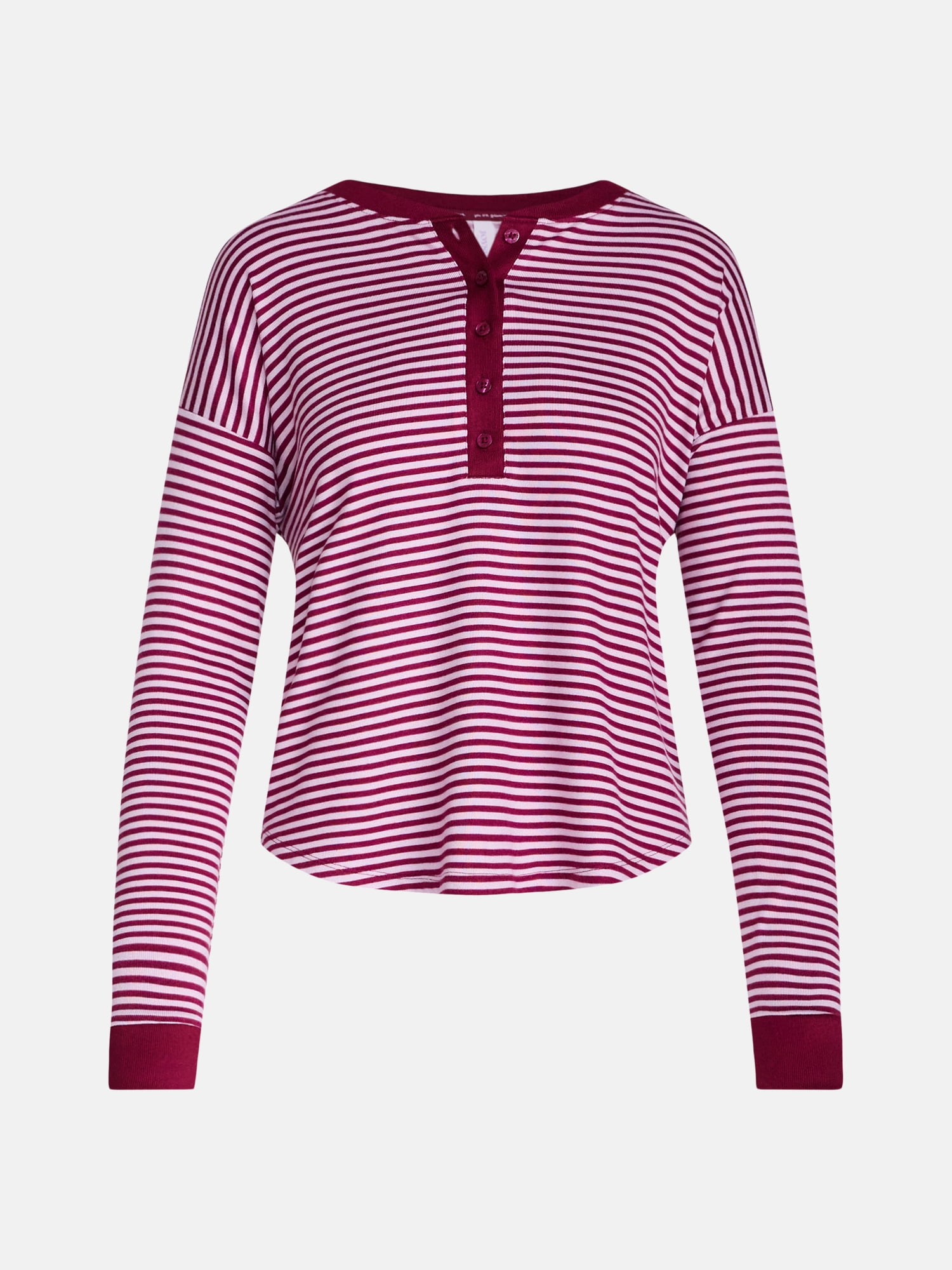 Joyspun Women's Cozy Lounge Collection Hacci Long Sleeve Henley Sleep Top, Sizes XS to 3X