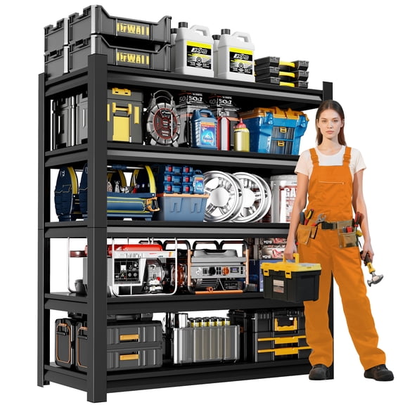 Welfiya 5-Tier Garage Shelving,36"W Storage Shelves,2500LBS Heavy Duty Shelving, Adjustable Metal Shelving Units for Storage Rack for Shed Warehouse Basement, Black,36"W x 16"D x 72"H