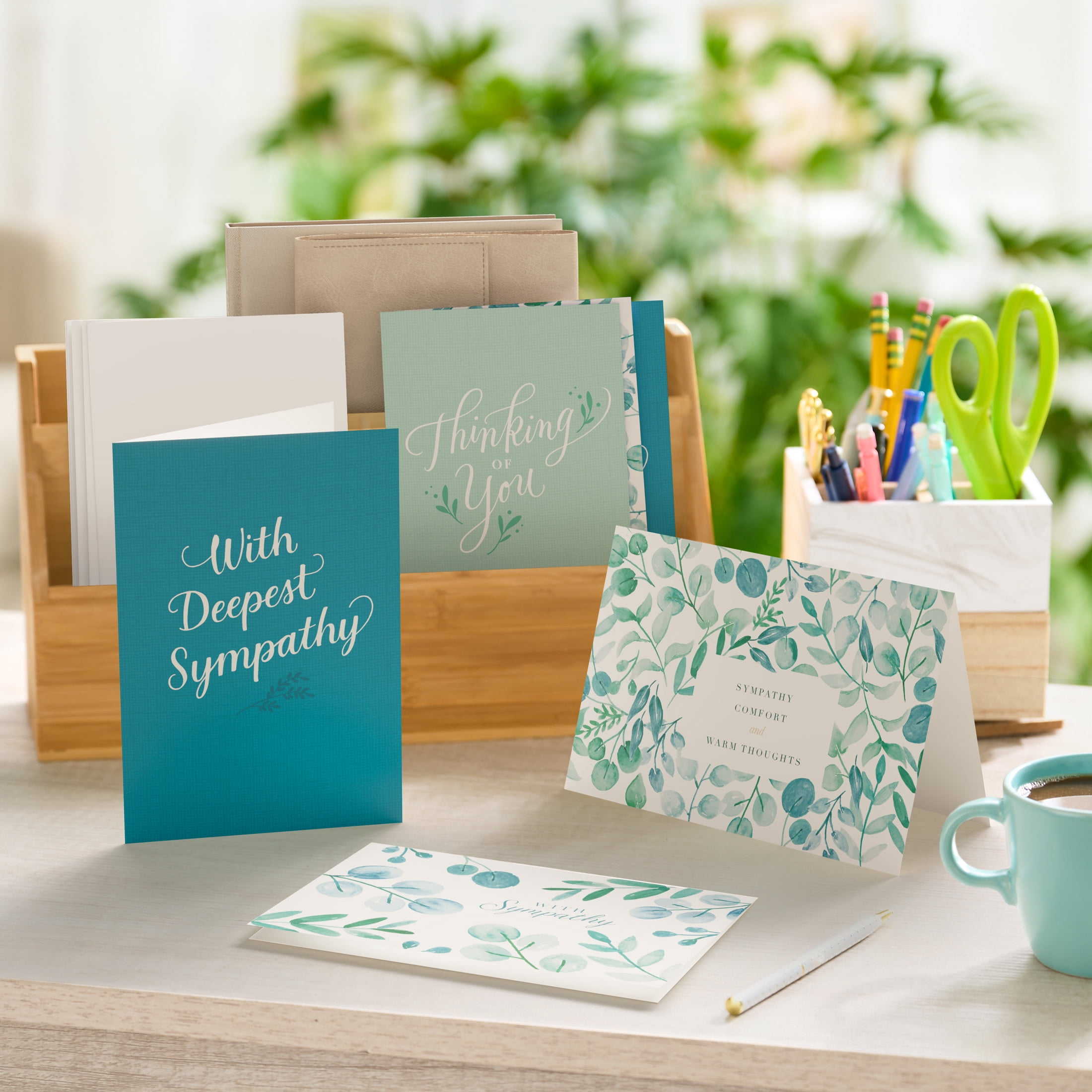 American Greetings Sympathy Card Bundle for Anyone, Blue Floral (4-Designs, 12-Count)