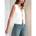 thumbnail image 3 of Women'S Summer Sleeveless Crochet Knit Tie Front Sweater Vest White S, 3 of 7