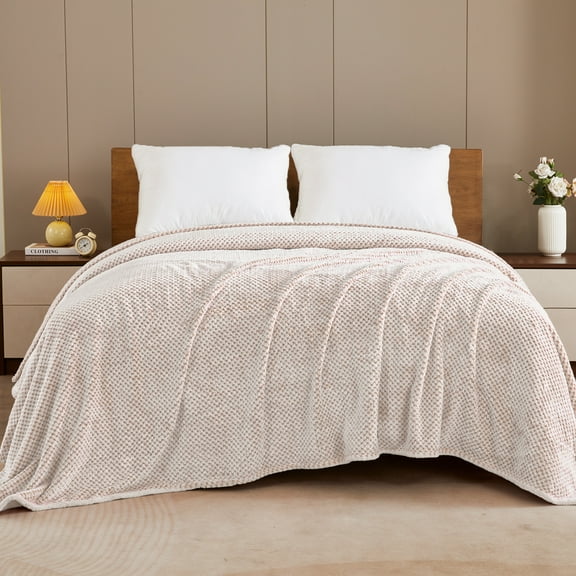 Exclusivo Mezcla Waffle Textured Soft Fleece Blanket, Queen Size Bed Blanket, Cozy Warm and Lightweight (Mixed Camel, 90"x90")