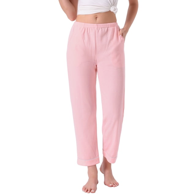 Pantalones de pijama para mujer INSPIRE CHIC de algodón de punto acanalado con cintura elástica, pierna recta y bolsillos, ropa de casa casual, color rosa