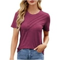 thumbnail image 2 of Dgankt Summer Tops for Women Women's New Short Sleeve Round Neck Solid Color Button Casual Fashion Blouse, 2 of 8