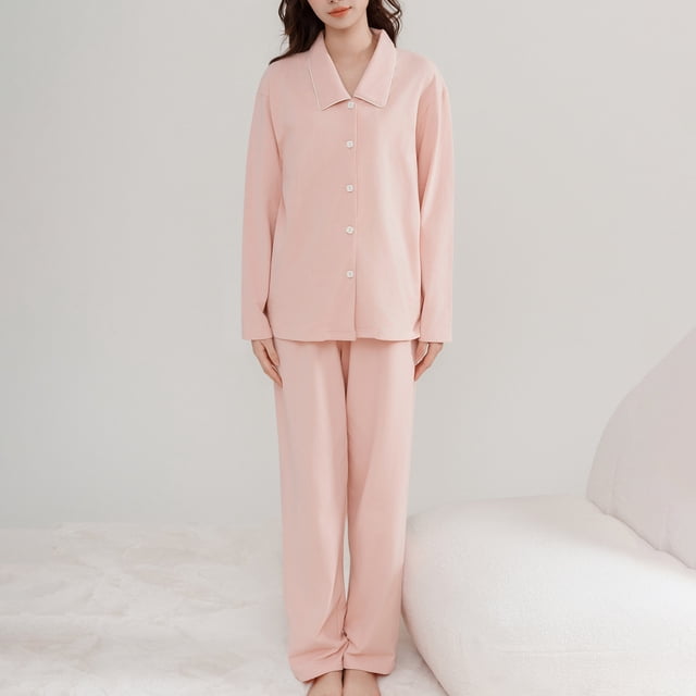 LSLJS Ensemble de Pyjama pour Femme à Col Rabattu, Tenue d'Intérieur en Coton, Haut à Manches Longues, Pantalon, Nuisette de Pyjama, Ensembles de Pyjama pour Femmes, Cadeaux pour Femmes