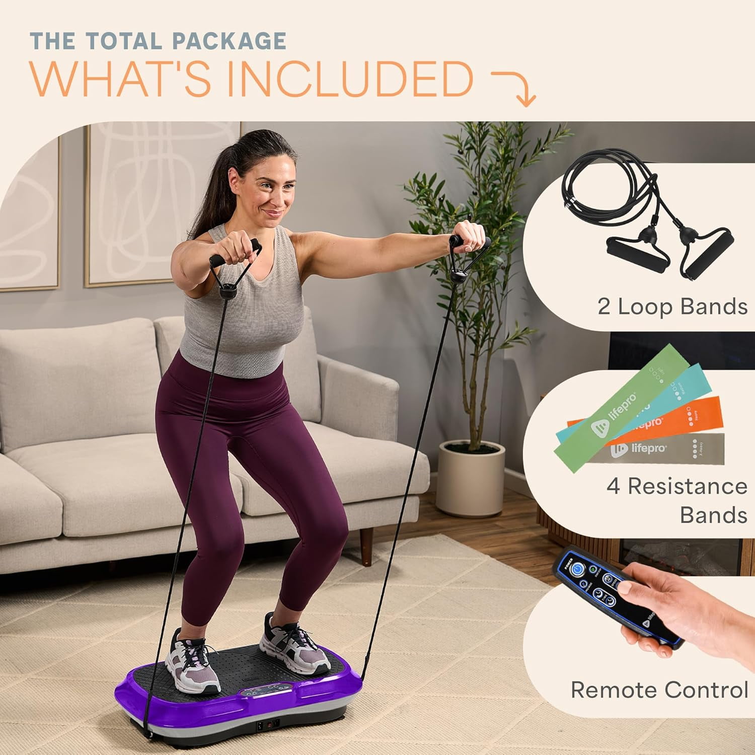 Lifepro Waver Vibration Plate Exercise Machine – Full Body Vibrating Plate for Lymphatic Drainage, Muscle Toning & Fat Loss – Includes Loop Bands, Remote & 99 Speed Settings - Purple