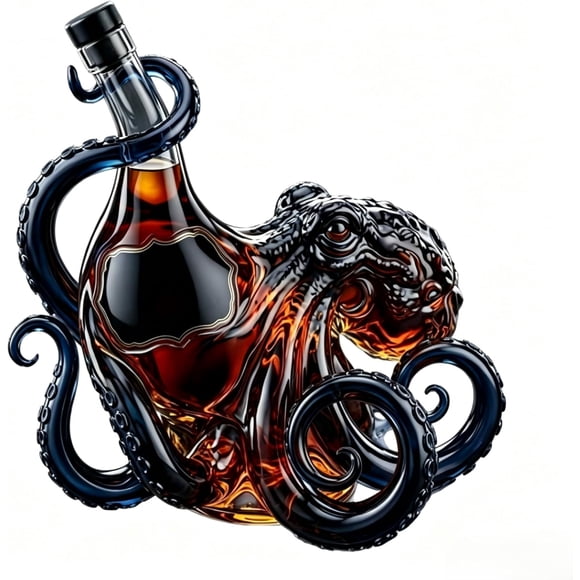Octopus Shaped Whiskey Decanter Unique Hand-Blown Glass Liquor Bottle for Rum Vodka, Perfect for Bar Home Decor & Gifts