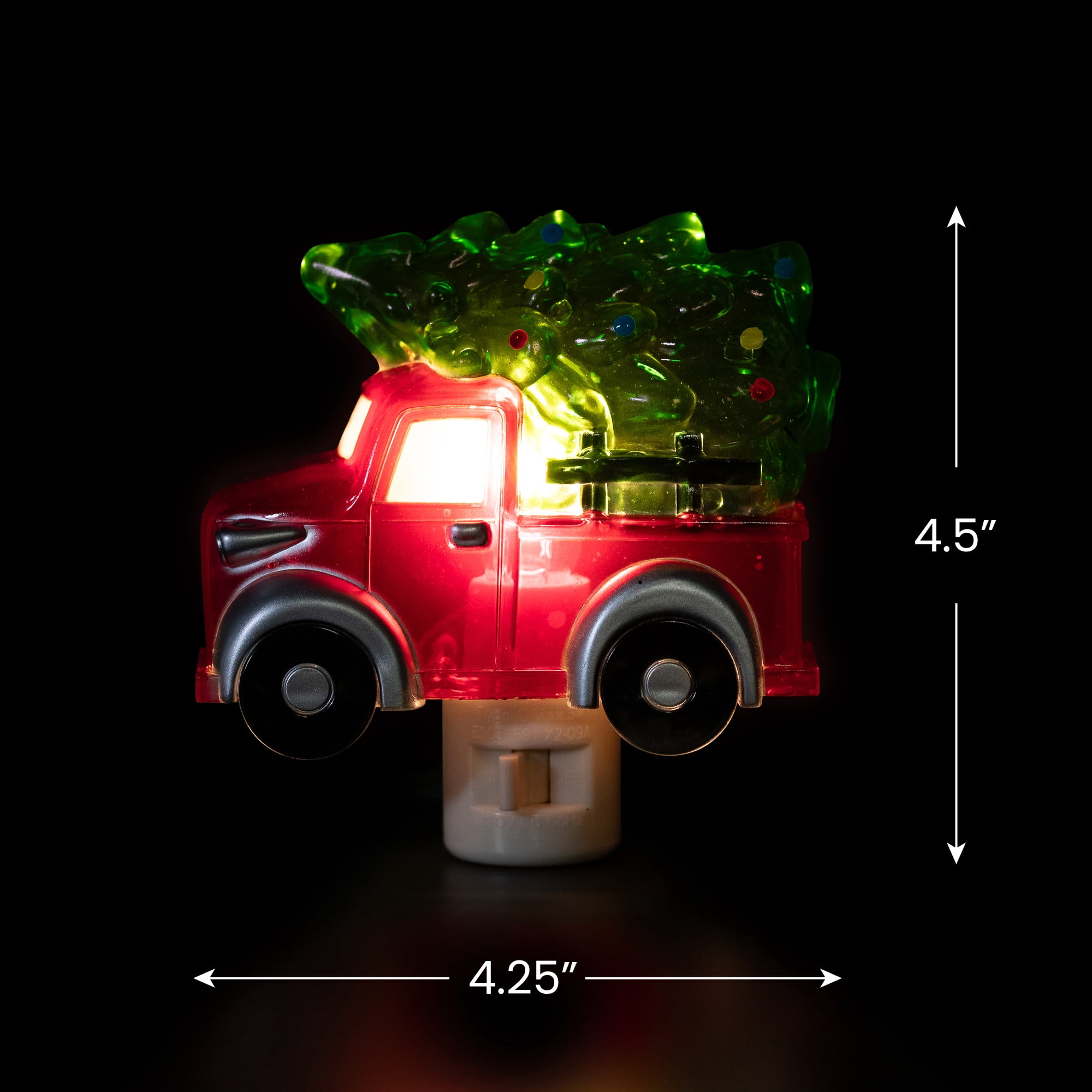 Vintage Pick-Up Truck with Tree Christmas Night Light - 4.5" - Red and Green