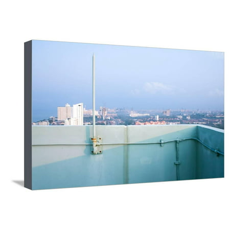 Lightning Rod on Rooftop Building, Lightning Protection System. Stretched Canvas Print Wall Art By