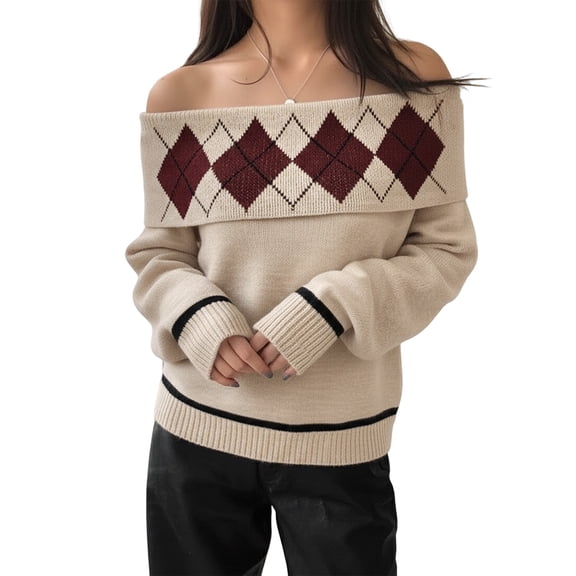 Women'S Off the Shoulder Sweater Fall Long Sleeve Going Out Y2k Tops Winter Date Night Outfits Khaki S