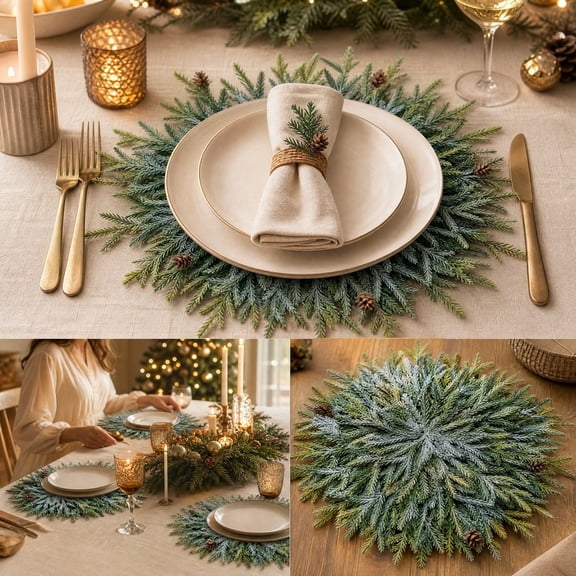 Christmas Placemats Christmas Table Mat Artificial Pine Needle Grass Placemat Holiday Table Decor Christmas Dining Decoration Centerpiece Tray Liner Home Party Decor Display